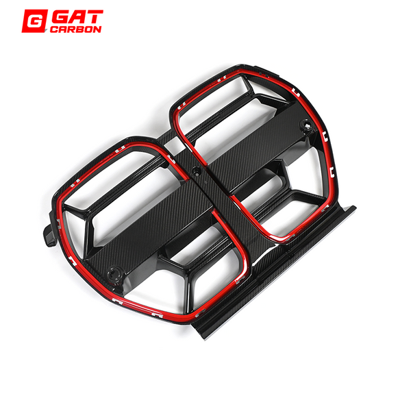 Dry Carbon Fiber Front Grille CLS Style With Red Edges For BMW M3 M4 G80 G82 G83 2021+