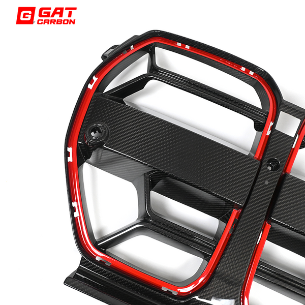 Dry Carbon Fiber Front Grille CLS Style With Red Edges For BMW M3 M4 G80 G82 G83 2021+