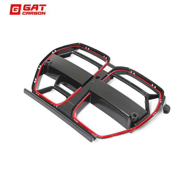 Dry Carbon Fiber Front Grille CLS Style With Red Edges For BMW M3 M4 G80 G82 G83 2021+
