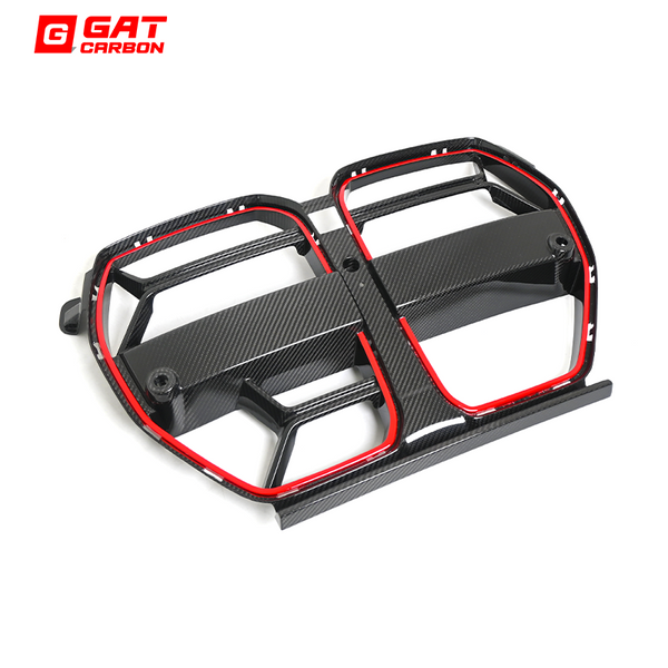 Dry Carbon Fiber Front Grille CLS Style With Red Edges For BMW M3 M4 G80 G82 G83 2021+