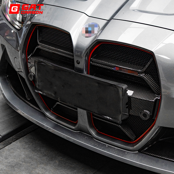 Dry Carbon Fiber Front Grille CLS Style With Red Edges For BMW M3 M4 G80 G82 G83 2021+