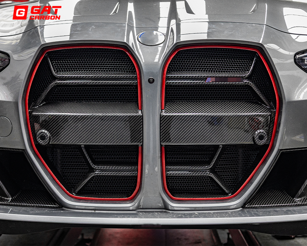 Dry Carbon Fiber Front Grille CLS Style With Red Edges For BMW M3 M4 G80 G82 G83 2021+