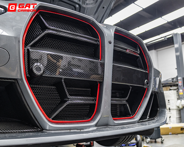 Dry Carbon Fiber Front Grille CLS Style With Red Edges For BMW M3 M4 G80 G82 G83 2021+